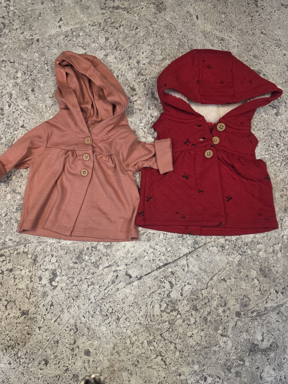 Carter's Hooded Jacket and Hooded Vest in Dusty Rose and Deep Red